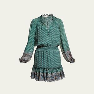 NWT $598 Veronica Beard Destiny Silk Mini Dress in Seaglass Multi